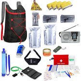 Essentials Compleet Noodpakket voor Thuis - Noodradio - Survivalradio - Overlevingspakket - EHBO Kit - Powerbank - Rugzak - Waterfilter - 4x Warmtedeken - Noodkaars - 4x Nood Toilet - 1x Knijpkat Zaklamp - Noodfluit - 2x Waterzakken 1000ml