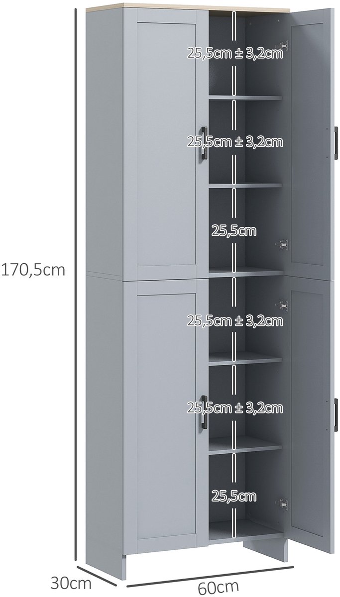 HOMCOM-Keukenkast-Panneau de particules-60x30x170.5cm-Gris