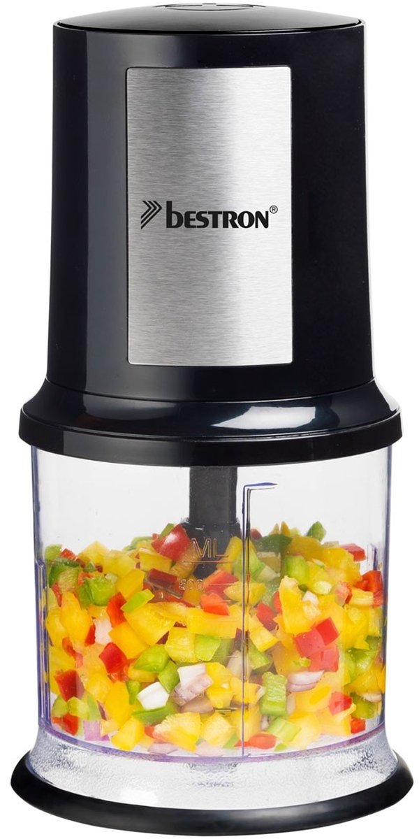 Bol.com Bestron Hakmolen - AKC200 - 500 mL inhoud - 2 RVS messen - Pulsfunctie - Zwart aanbieding