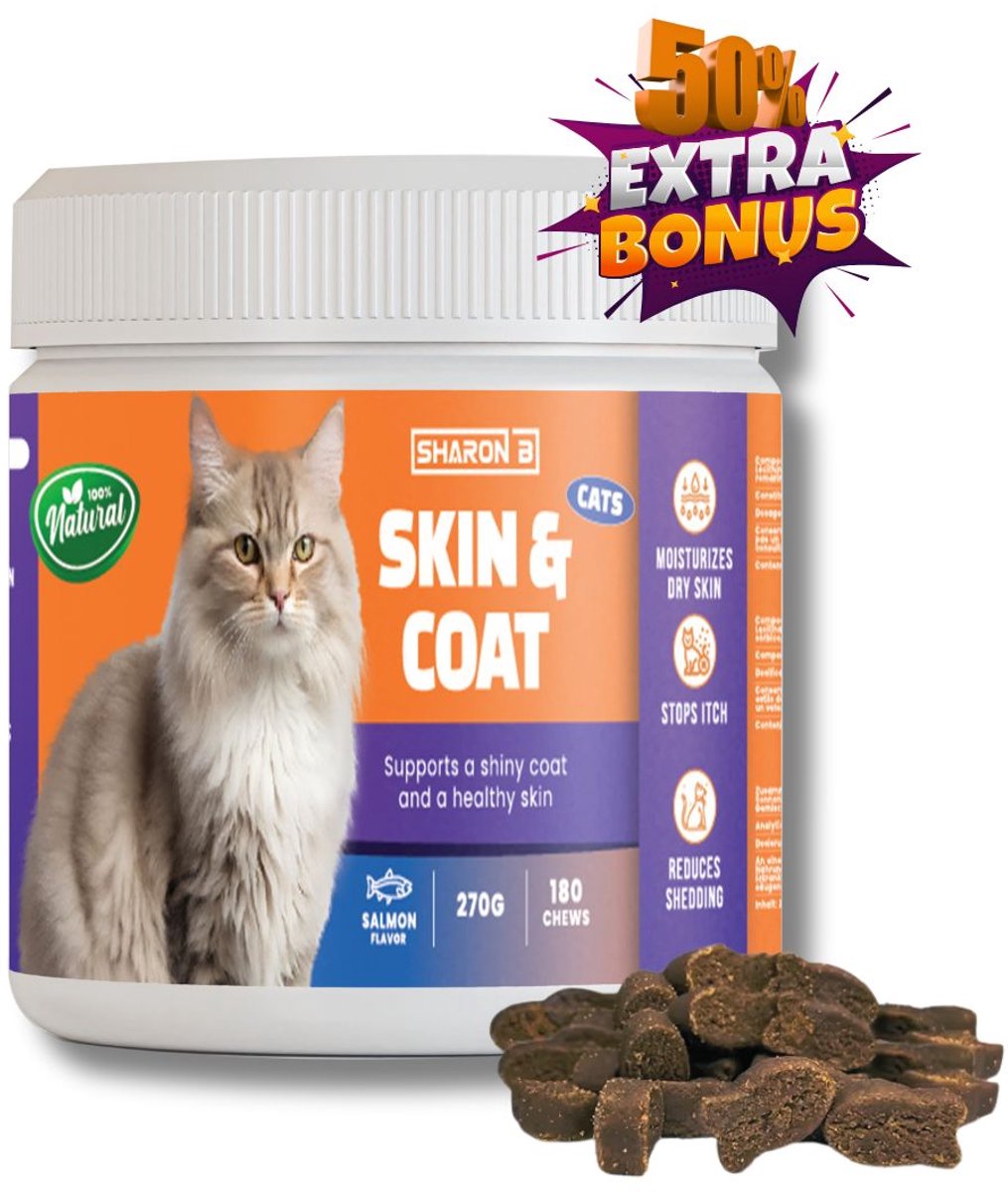 Skin & Coat Kat - 100% natuurlijk voedingsupplement voor katten - 30 stuks - Vachtverzorging - hotspots, jeuk, wondjes, kale plekken - 100% natuurlijk - XXL pot - 50% extra inhoud - Genoeg voor 6 maanden