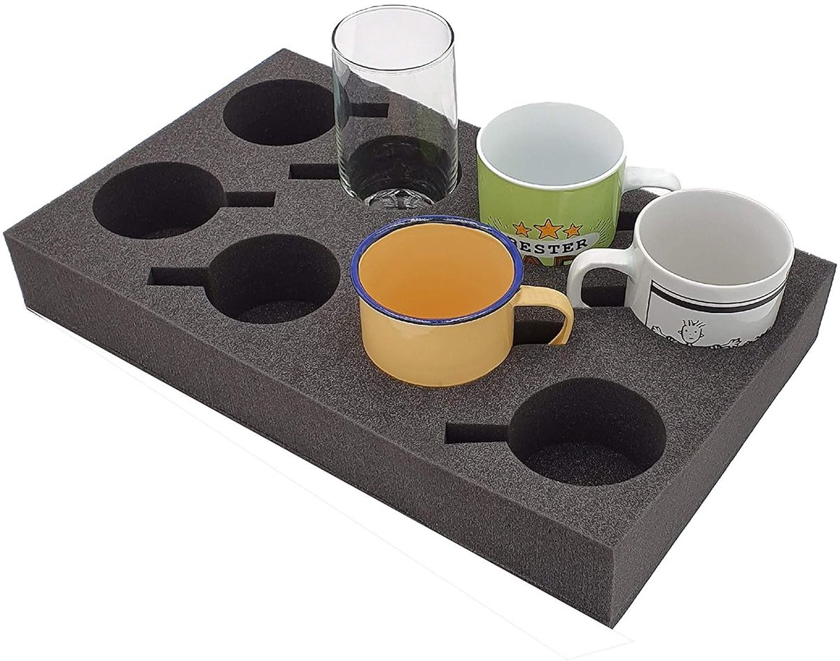 XL Bekerhouder - Glashouder - Ruimte voor 8 Stuks - Schuimrubber - Voor Camping en Caravans