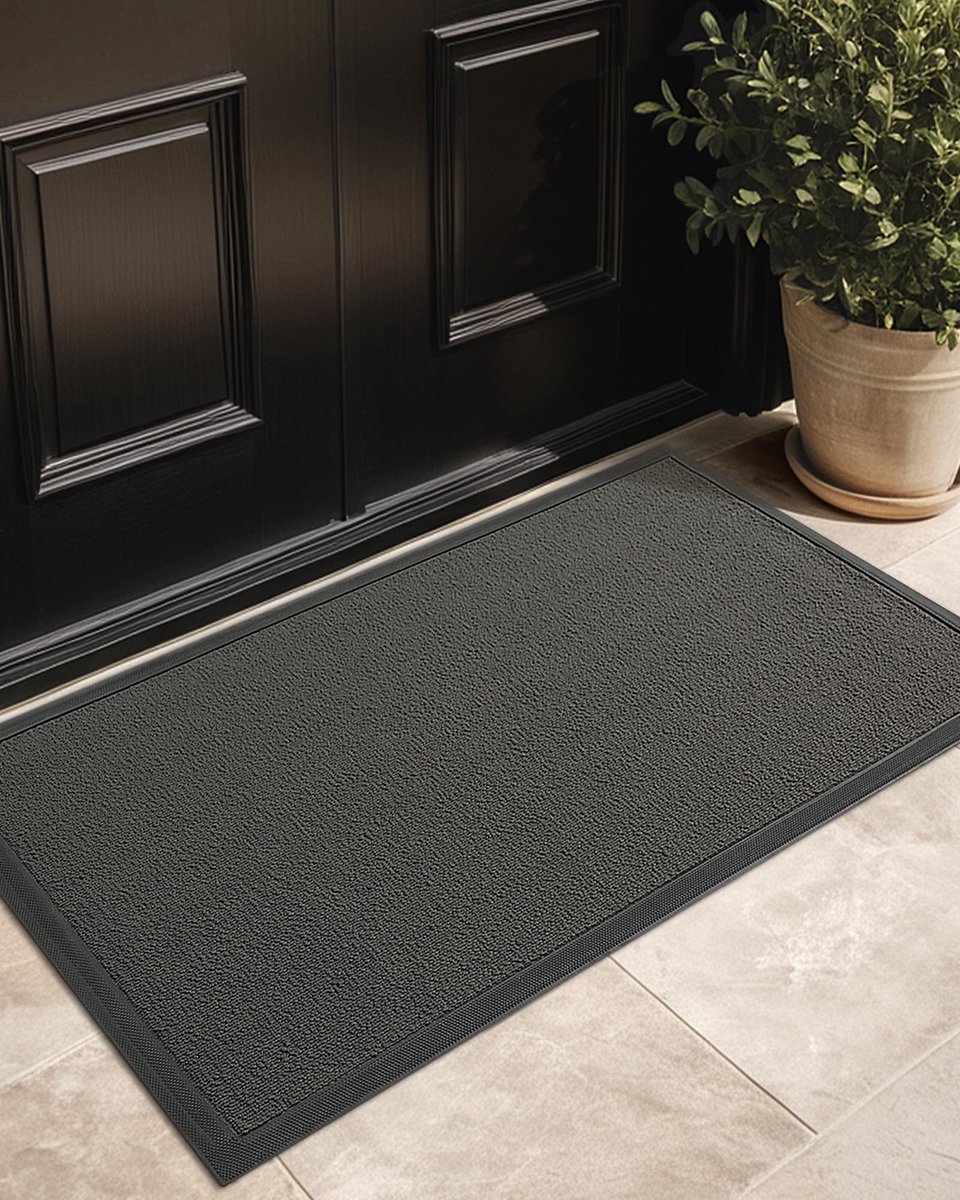 Ibenzoa Weerbestendige deurmat voor buiten met antislip rubberen achterkant, 50 x 80 cm, grijs, vuilopvangmat