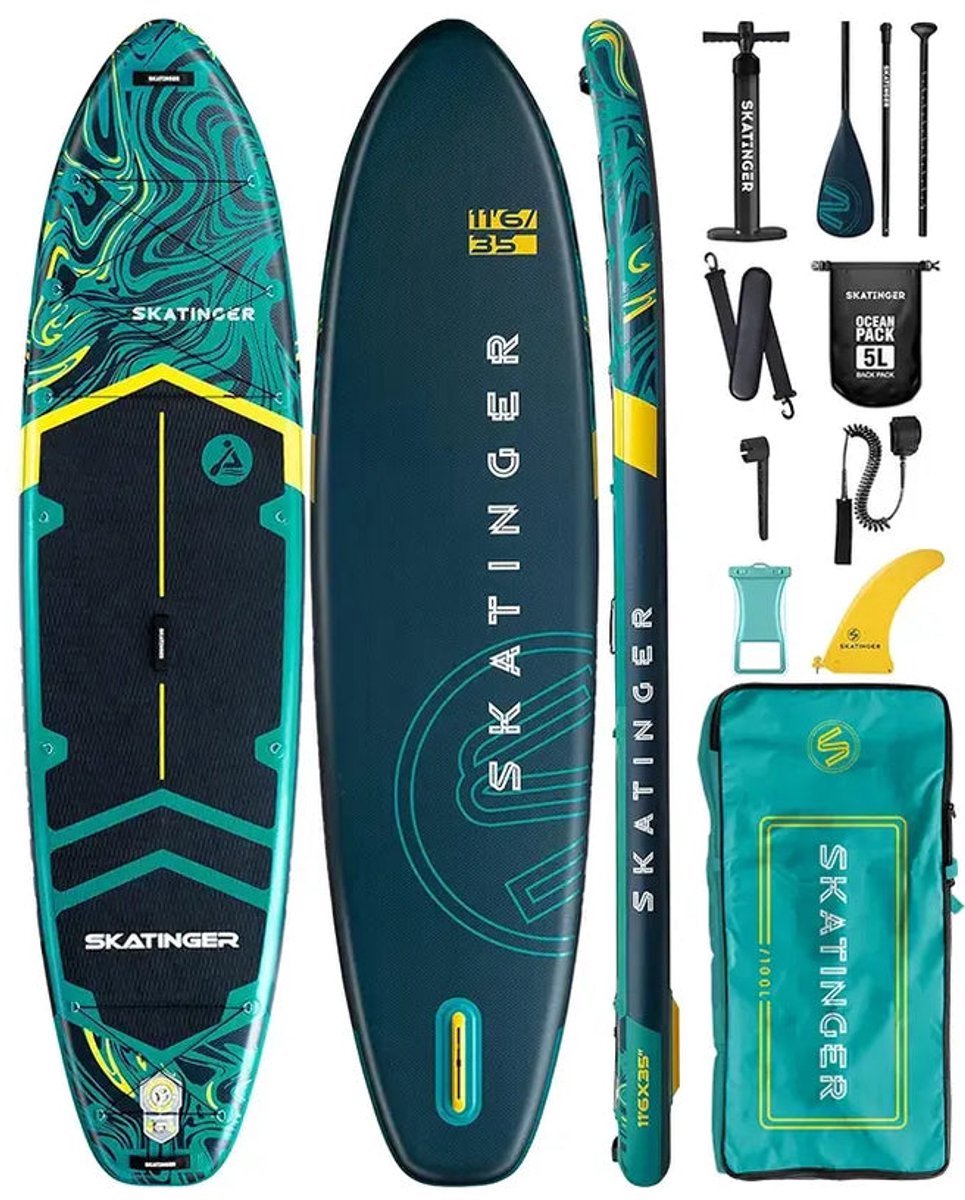 SUP Board Skatinger Prana – Opblaasbaar Paddle Board 350 cm – Compleet SUP Set met Pomp & Draagtas – Nieuwste model 2025