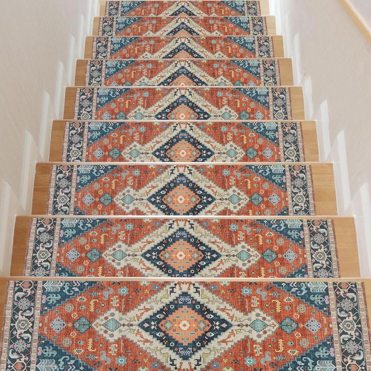 Antislip Trapmatten - Vintage Oranje/Blauw - 15 stuks - 76x20 cm