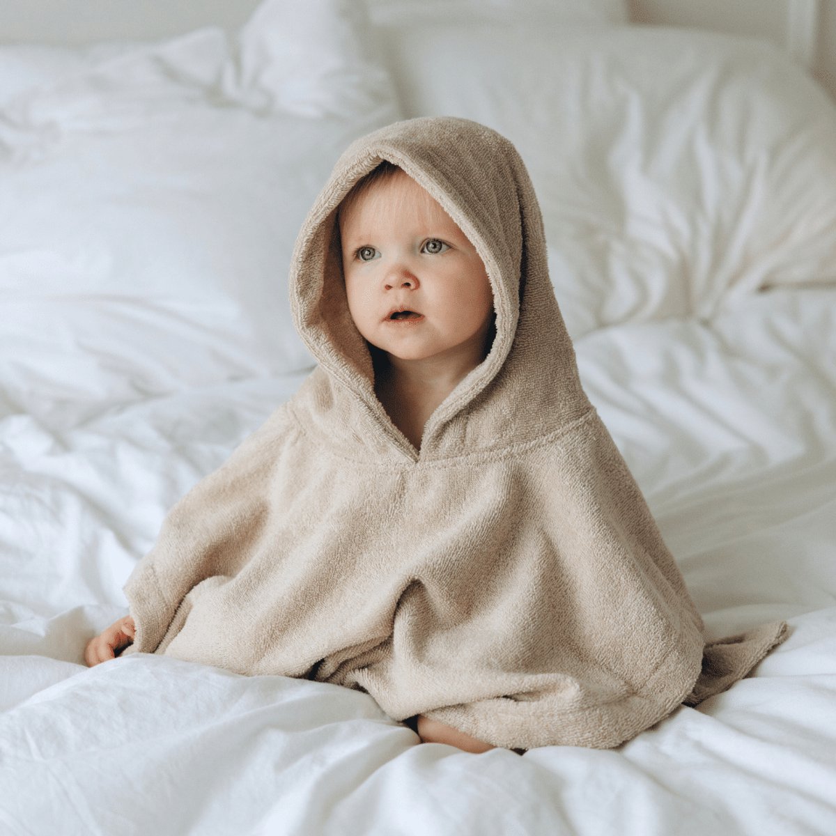 Luxe Speenkoorden - badponcho met capuchon baby - beige/sand - zwemmen – vakantie