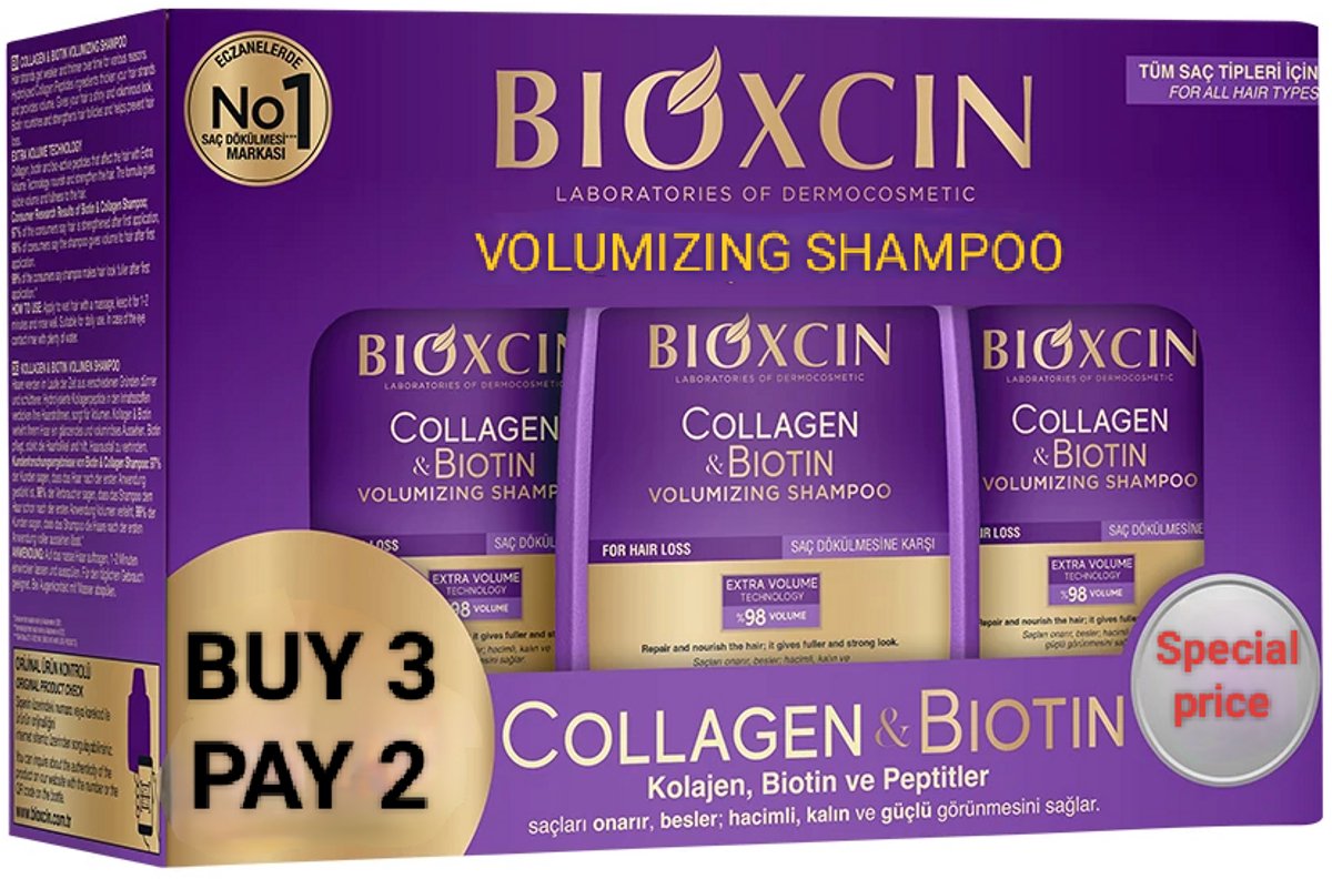 Bioxcin Collageen & Biotine Volume Shampoo - 3x300ml - Tegen Haaruitval