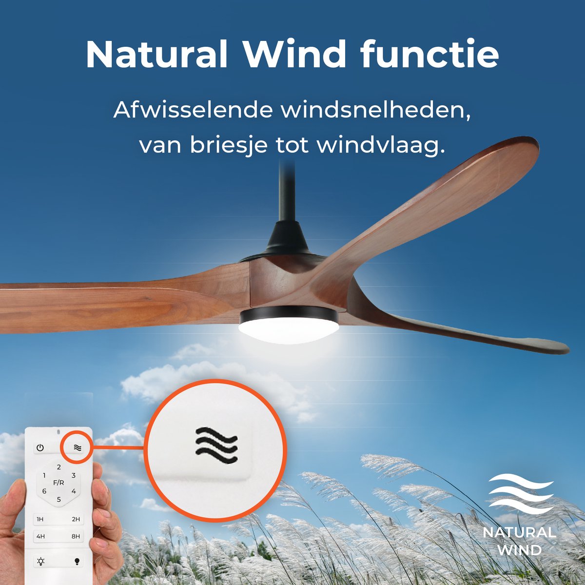Goedewaere Plafondventilator 'Nordic Wood' met lamp - Groot - Met Afstandsbediening - Fluisterstil - Timer - Ideaal voor slaapkamer - Ventilator plafond thumbnail 5