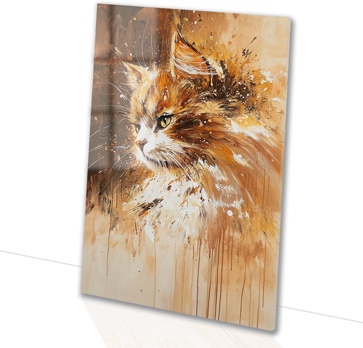 Expressief kattenportret met verf - Kat glazen schilderijen - Muurdecoratie glas dieren - Expressionisme - Plexiglas schilderijen - Schilderijen - acrylglas 30x45 cm