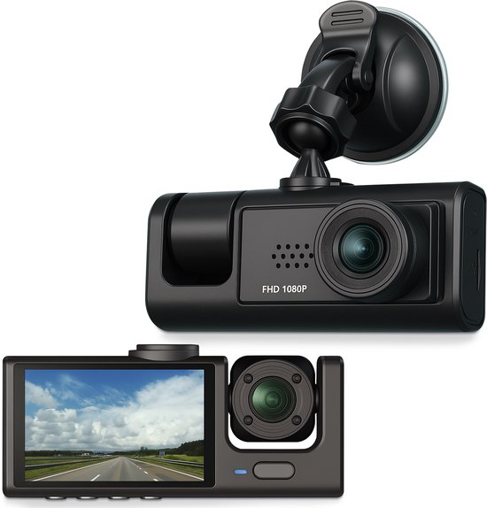 Dual Dashcam WiFi - Full HD - Dashcam voor auto voor en achter - Nachtzicht & Botsingdetectie - Looprecording - Incl. 64GB SD-kaart