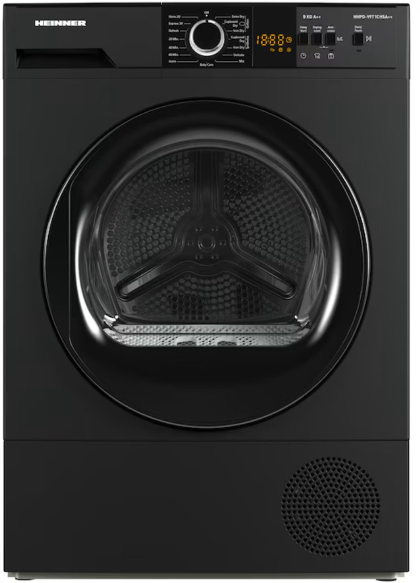 Heinner Wasdroger - Warmtepompdroger - 8 KG - 15 Programma's - LED Display - Trommelverlichting - Antraciet