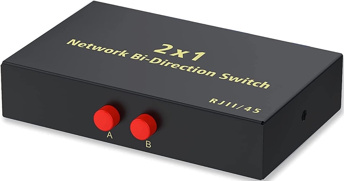 RJ45 Ethernet Netwerkswitch Selector 2-poorts – 2-in 1-uit of 1-in 2-uit – Gigabit Switch Hub – Metalen Behuizing – Plug & Play