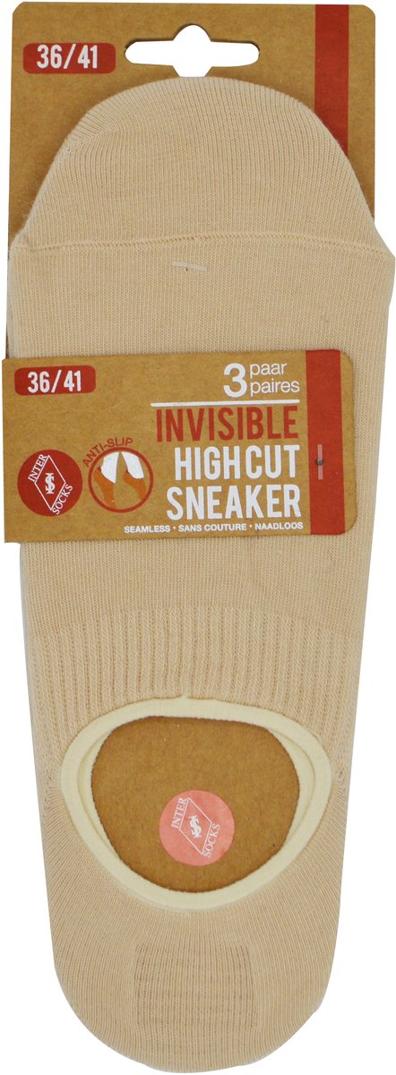 ONZICHTBARE KOUSEN- INVISIBLE SNEAKERSOKKEN- DAMES- 3-PACK- 36/41-ANTI-SLIP-NAADLOOS 6PAAR-BEIGE