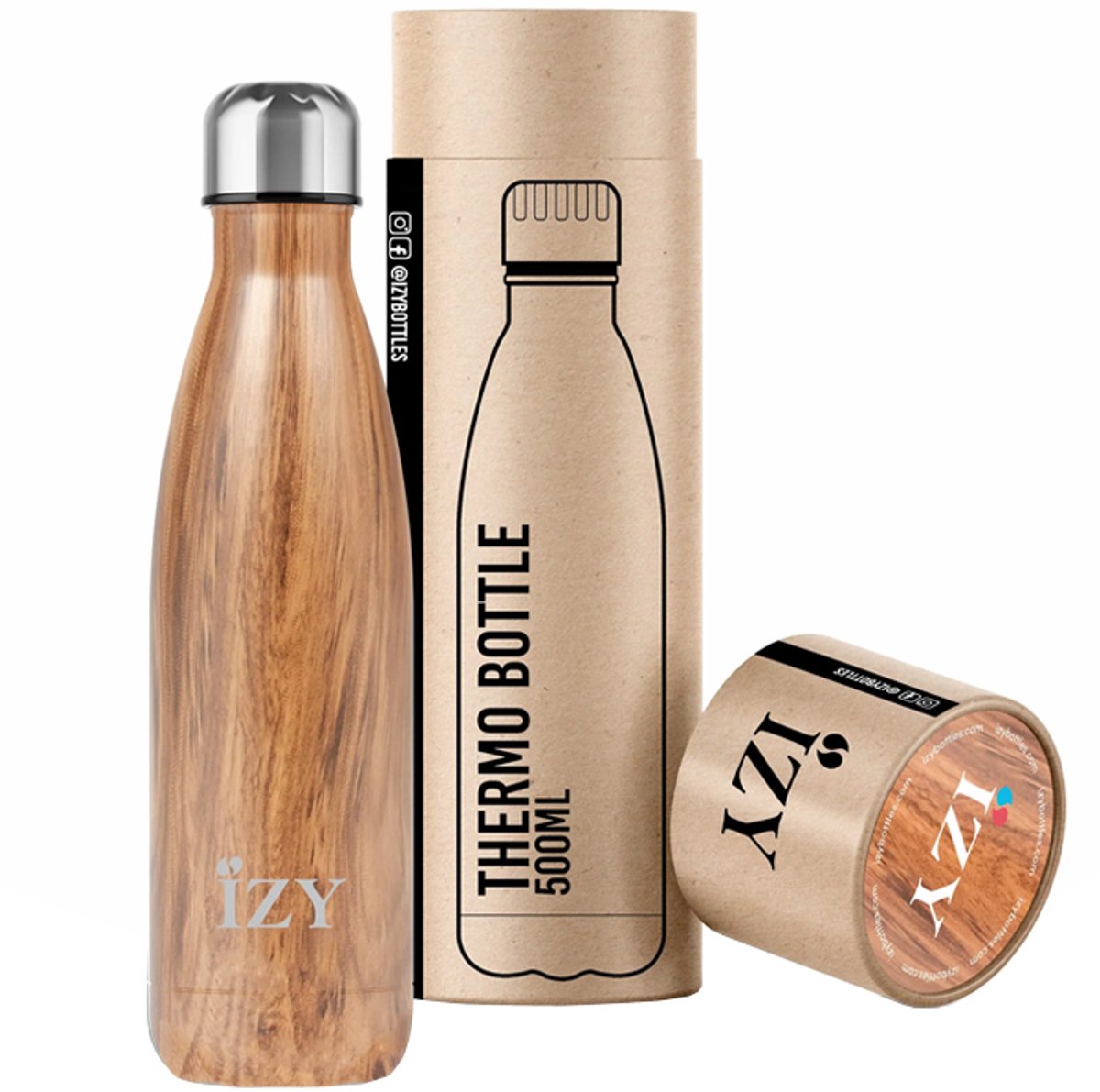 IZY Drinkfles - Prints - Design Bruin - Inclusief donatie - Waterfles - Thermosbeker - RVS - 12 uur lang warm - 500 ml