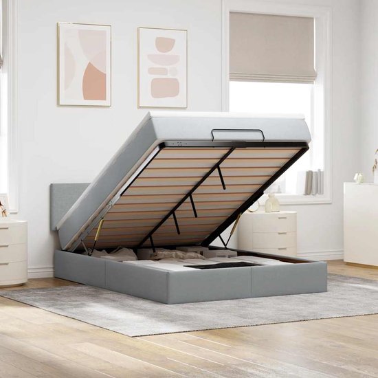 vidaXL Lit ottoman avec matelas, 140 x 200 cm, tissu, gris clair