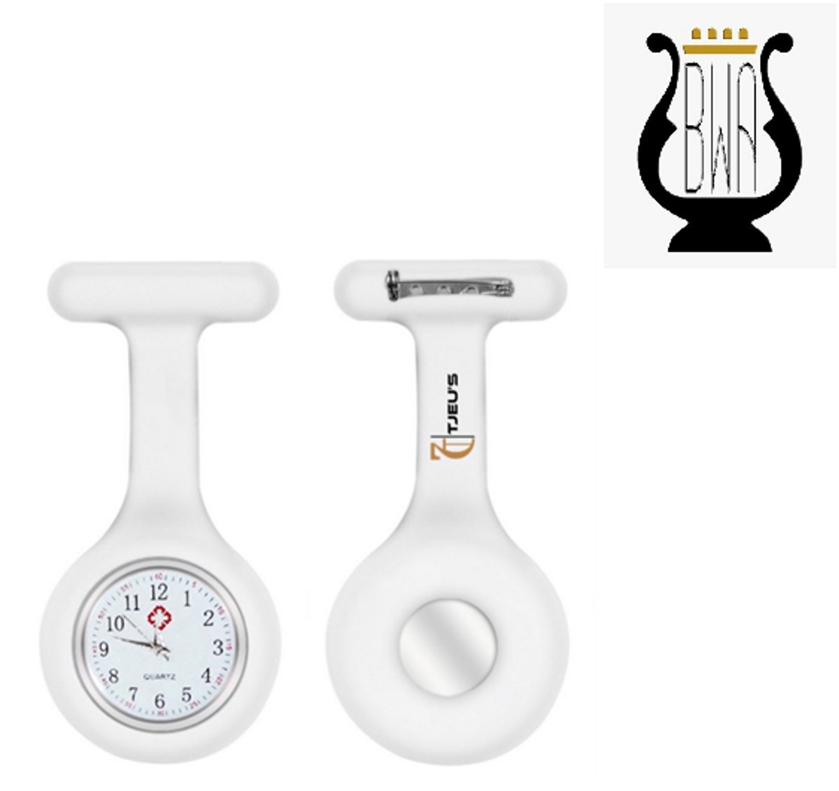 BWA® Products - Verpleegster klokje wit, siliconen, verpleegsterhorloge, zuster, zorg, zak, jasje, met speld, Quartz, draagbaar, wit, verpleegster horloge, klokje, verpleegsterklok, verpleegsterklokje, quartz klok, speld, zorgklokje, verpleegkundige