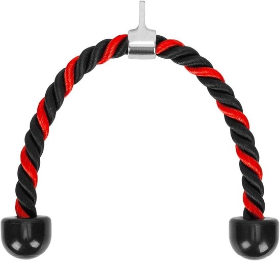 Foto: Zeynomax krachtstation tricepstouw voor neerwaartse trek met antislipgreep rood blauw zwart fitnessaccessoires sterk nylon touw