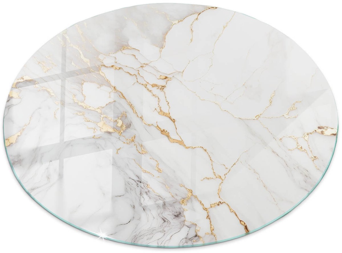 Tulup Tafelblad Glas - Elegant Geaderd Marmer Gehard Glas - 60 cm - Wit Glazen Tafelblad - Rond Tafelblad Glas - Gehard Glazen Tafelblad Voor de Eettafel in de Eetkamer - Glasplaat Tafel