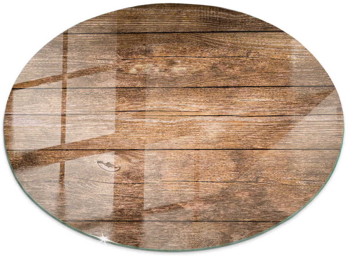 Tulup Tafelblad Glas - Houten Plankstructuur Gehard Glas - 60 cm - Bruin Glazen Tafelblad - Rond Tafelblad Glas - Glazen Tafelblad voor Tuin of Terrastafels - Glasplaat Tafel