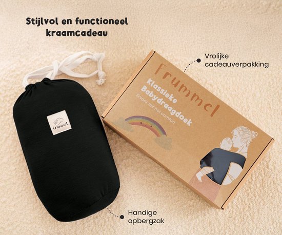 Frummel Baby Draagdoek Zwart - Draagzak - Baby Wrap - Baby carrier - Draagdoek geweven - Baby 0-36 maanden - Newborn van Merkloos — afbeelding 5