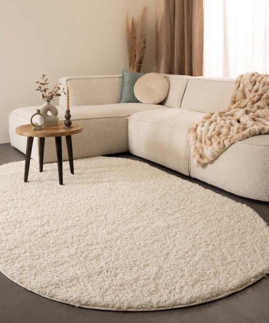 Ovaal hoogpolig vloerkleed shaggy Trend effen - ivoor 200x300 cm