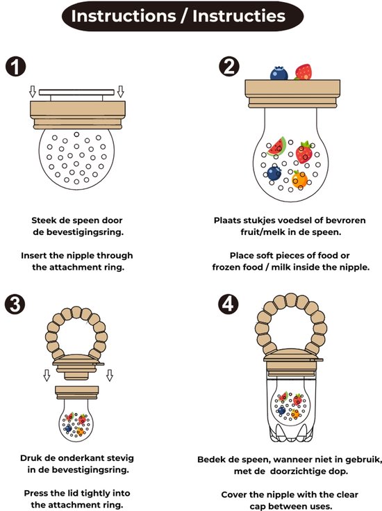 Jikkies ® - Fruitspeen - Baby Fruitspeen - Fruit Zuiger - 3 Speenmaten S + M + L - Baby Speen - Veilig - Getest op EN-norm - Fruit of Groente - Kinder Bestek - 100% Siliconen - Roze van Jikkies — afbeelding 2