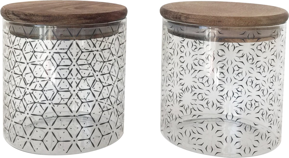 Set van 2 Glazen Potten 600ml Slow – Compacte Opslag met Natuurlijke Houten Deksel