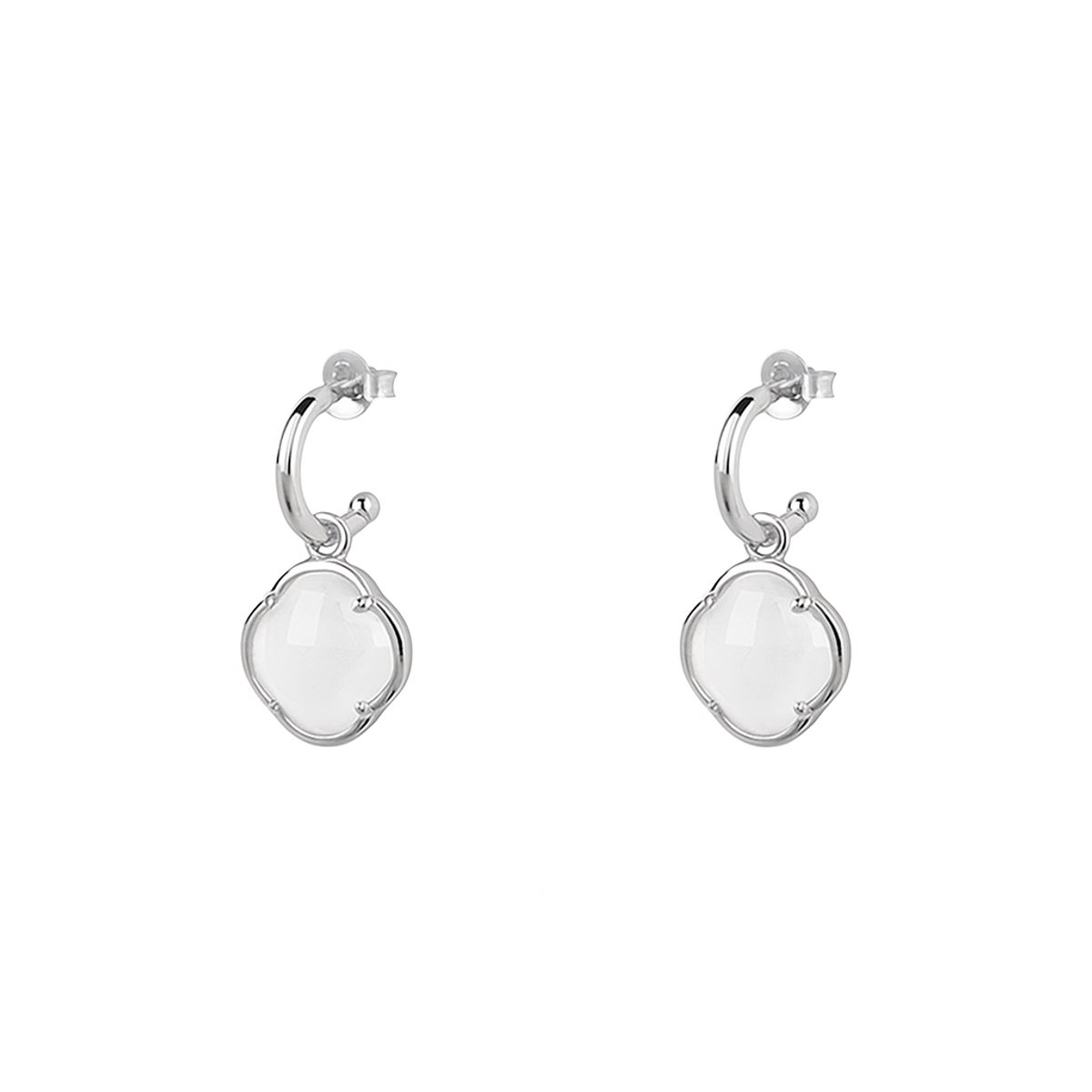 Oorbellen Dames Klaver Maansteen Zilver (925 Sterling Silver) | cadeau dames