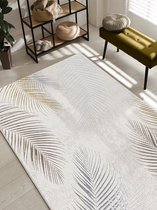 the carpet Mila – Vloerkleed met palmbladmotief in glanslook, geschikt voor woonkamer en slaapkamer, crème met palmblad motief, 240 x 340 cm