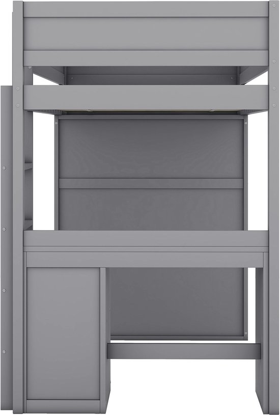 Lit mezzanine 90x200 cm - lit bébé multifonctionnel avec armoire, bureau et tiroirs - gris