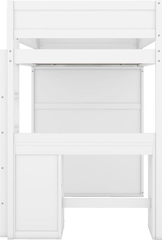 Lit mezzanine 90x200 cm - lit enfant multifonctionnel avec armoire, bureau et tiroirs - blanc