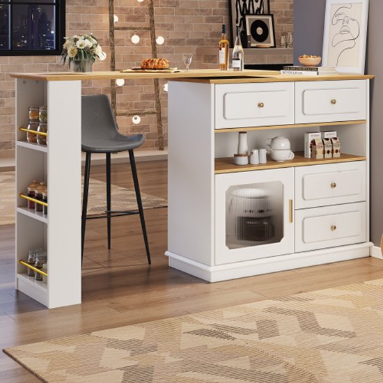 Table de bar extensible avec espace de rangement (138-204×39×104 cm), table à manger pivotante à 360°, table de bar mobile moderne, | Leroy Merlin