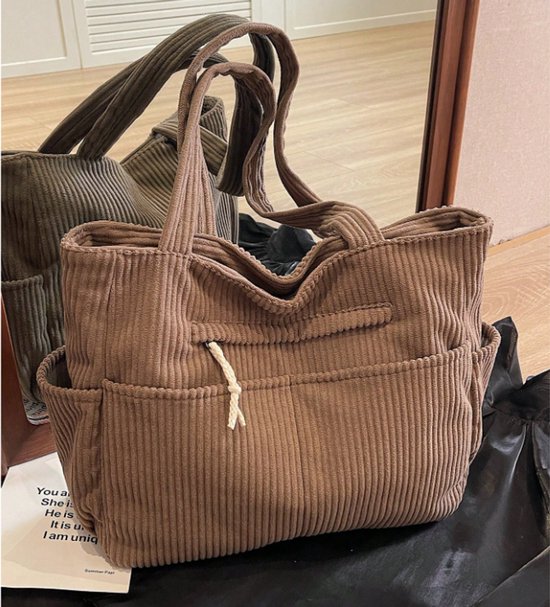 Sac bandoulière Trendy en velours côtelé S&E – Minimaliste et spacieux – Rose