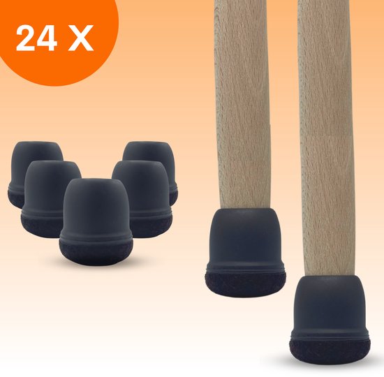 FLOOQ Premium Stoelpootdoppen Flexibel 10-15mm - Anti-Kras Vilt - Stoelpoot beschermers - Vloerbescherming - 24 Stuks – Zwart – Fien
