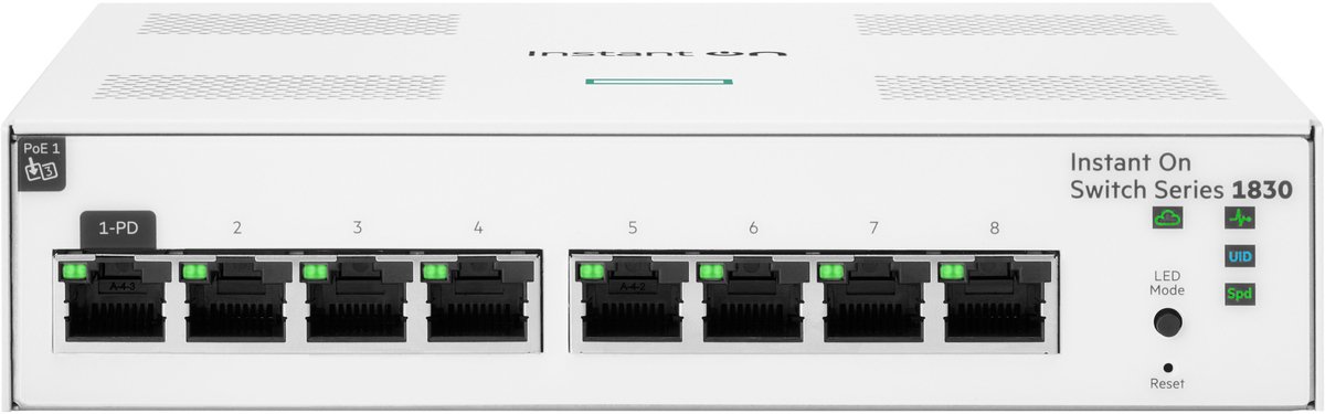 Hewlett Packard Enterprise Aruba Instant On 1830 8G, Managed, L2, Gigabit Ethernet (10/100/1000), Full duplex, Rack-montage