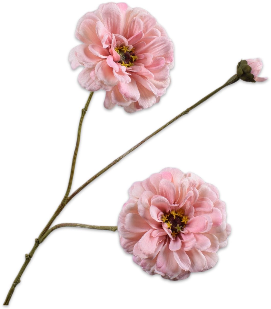 Silk-ka Kunstbloem-Zijde Bloemen Zinnia Tak Roze 66 cm