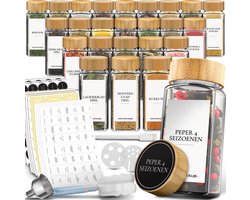 Soothe 24 Glazen Kruidenpotjes Vierkant met Bamboe Deksel – 2 Soorten Strooideksels – Kruidenstrooier – Spice Jars – Complete Set incl Kruiden Stickers, Krijtstift en Accessoires – 120ml Soothe 24 Glazen Kruidenpotjes Vierkant met Bamboe Deksel – 2 Soorten Strooideksels – Kruidenstrooier – Spice Jars – Complete Set incl Kruiden Stickers, Krijtstift en Accessoires – 120ml