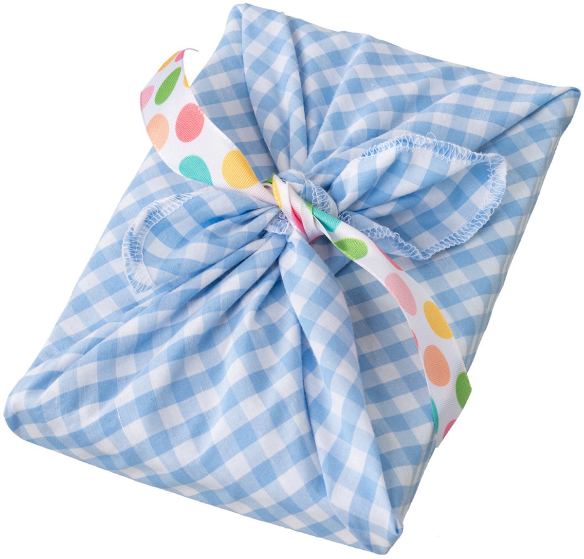 Giftwrappies Furoshiki - doek - inpakstof – ruit lichtblauw - 70x70 cm - herbruikbare cadeauverpakking - duurzaam - alternatief voor cadeaupapier