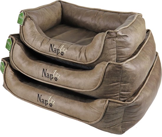 NapZZZ Lit/Divan pour chien L 100x80x25 cm Aspect cuir Marron Orthopédique