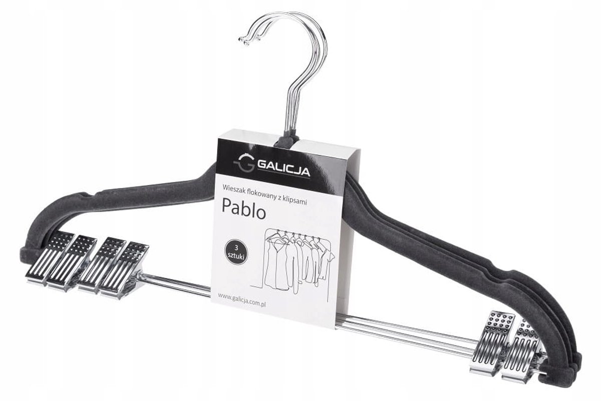 Galicja PABLO Serie - Fluwelen Kledinghanger - Ciemnoszary - Met Klipsen - 3 Stuks