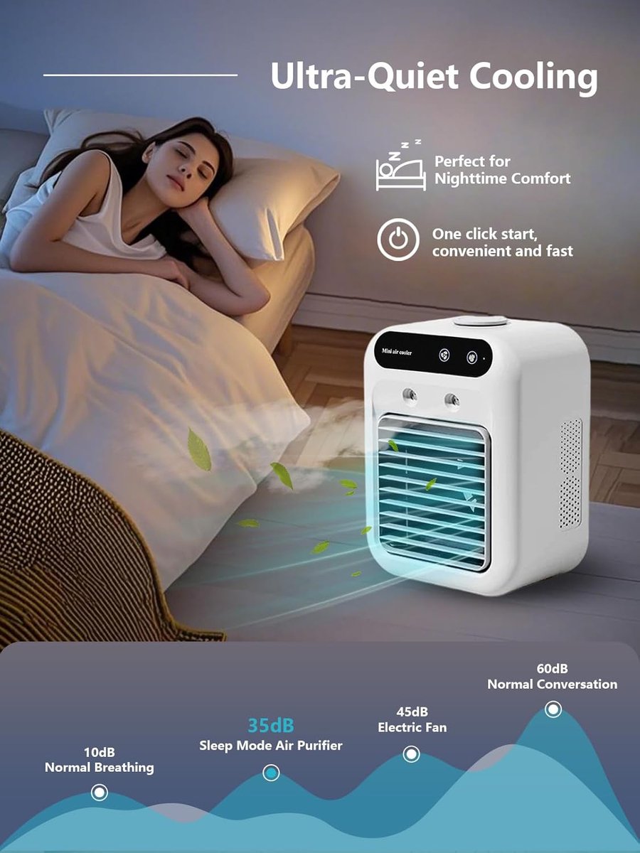 Mini airco - Kleine airco - 1800mAh Draagbare airconditioner - 25W oplaadbare persoonlijke mini airco - met dubbele sproeier en 2 snelheidsinstellingen - voor slaapkamer bureau kantoor en buitengebruik – foto 3