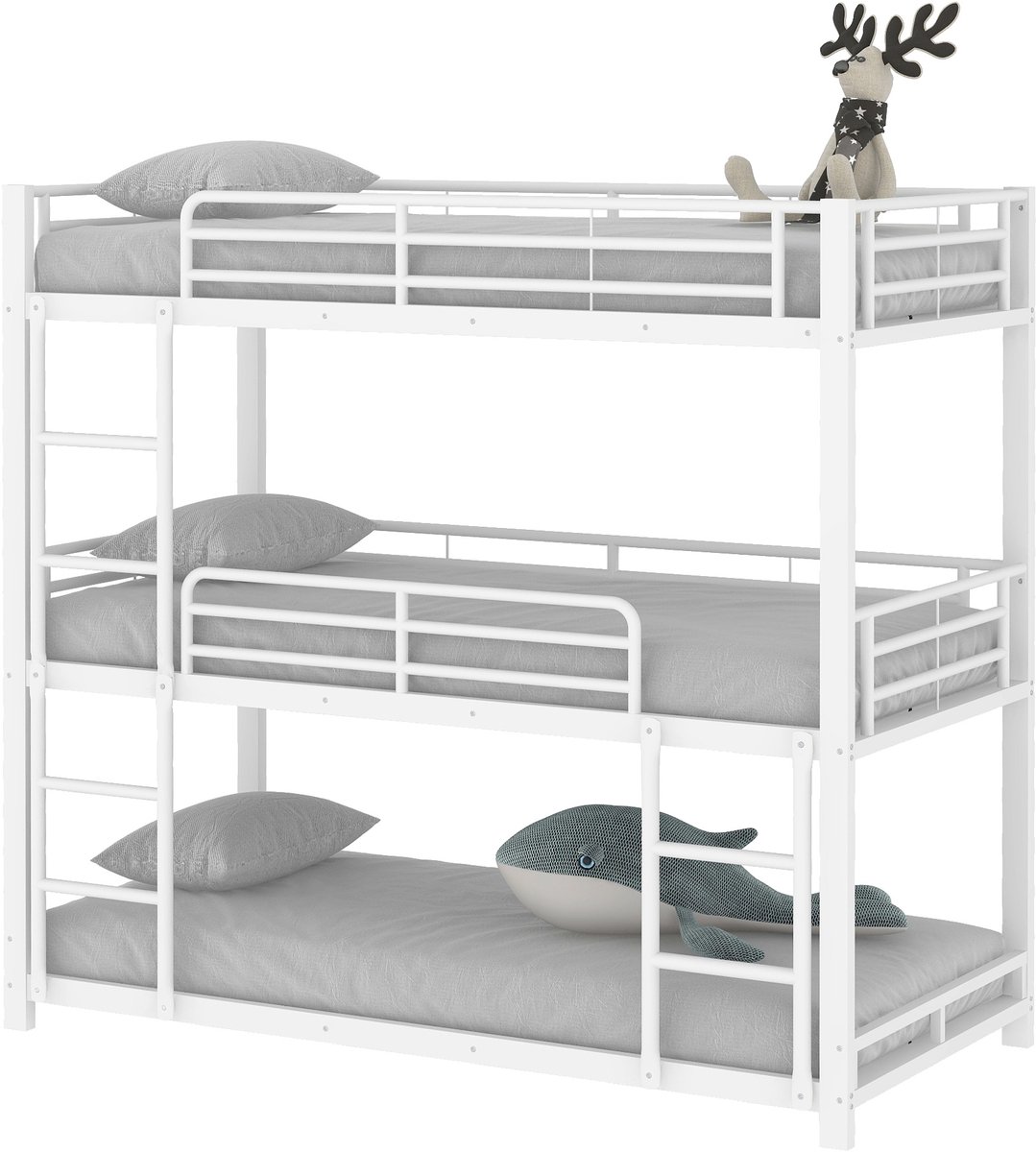 Merax Stapelbed 90x200 cm - ijzeren bed - kinderen - tieners en volwassenen - driepersoons stapelbed - wit - geen matras