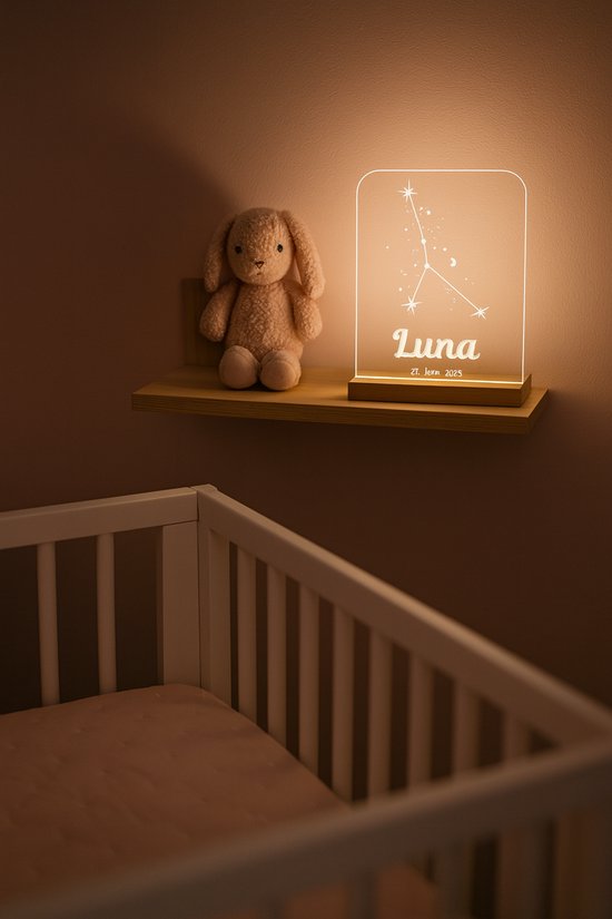 Gepersonaliseerd sterrenbeeld lampje Kreeft - Met Naam & Datum - Uniek Nachtlampje Babykamer - kraamcadeau - 11x15cm van Smartprints — afbeelding 2