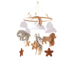Luxe Baby Mobiel Safari Vilt – Absolute Eyecatcher! - Stijlvol Boxmobiel – Vilt Mobiel Babykamer – Babyshower Cadeau Babymobiel – Wieg Mobiel – Perfect als Kraamcadeau