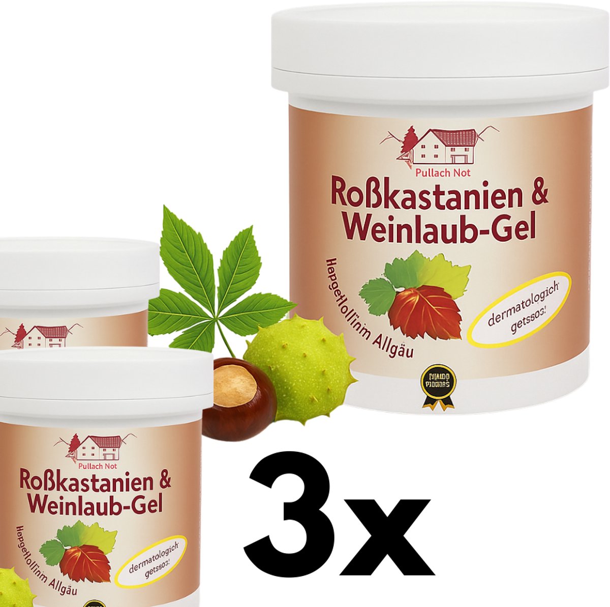 Goedkoopste Pullach Hof - Rode Wijnbladeren en Wilde Paardenkastanje - 3x Gel 250ml - Spataderen - Kapotte haarvaten - Betere bloedsomloop - Vermoeide benen