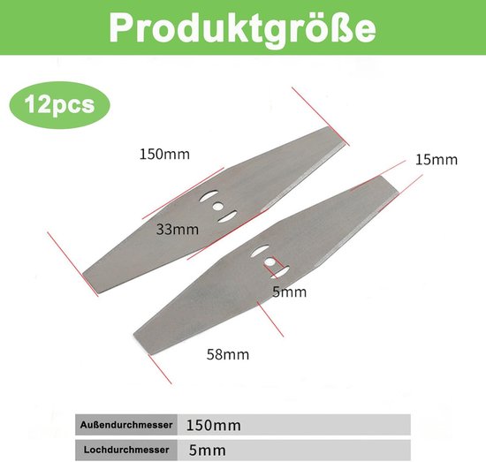 12 Stuks - Grastrimmers Reservemes - 15cm Algemeen - Grastrimmer - Bosmaaier - Reservemessen - Reservemesjes - Metalen Grastrimmer - Accessoires - Messen - Mesjes - Geschikt Voor Alle Gangbare Grasmaaiers, Bosmaaiers En Bosmaaiers (24V/36V-Modellen) van Merkloos	 — afbeelding 2