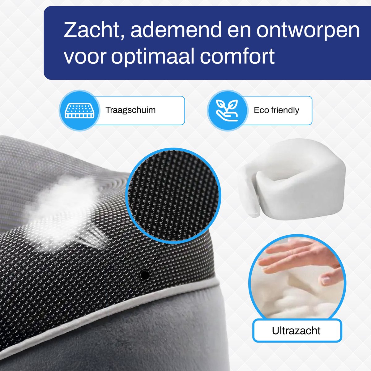 Sleeptight Nekkussen Vliegtuig of Auto - Reiskussen Set - 360° steun - Nekkussen Traagschuim - Travel Pillow Memory Foam - Met Oordoppen en Oogmasker — afbeelding 8