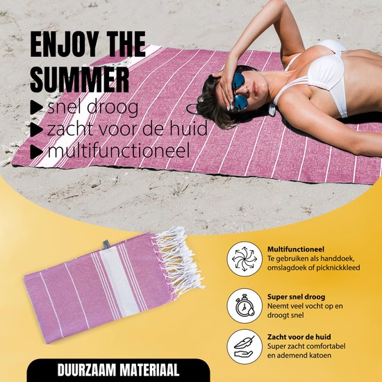 Eleganzzz Hamamdoek 90x180cm - Pink - Saunadoek - Strandhanddoek - Yogadoek - Spadoek - Omslagdoek - Strandlaken - Zacht - Lichtgewicht - Sneldrogend