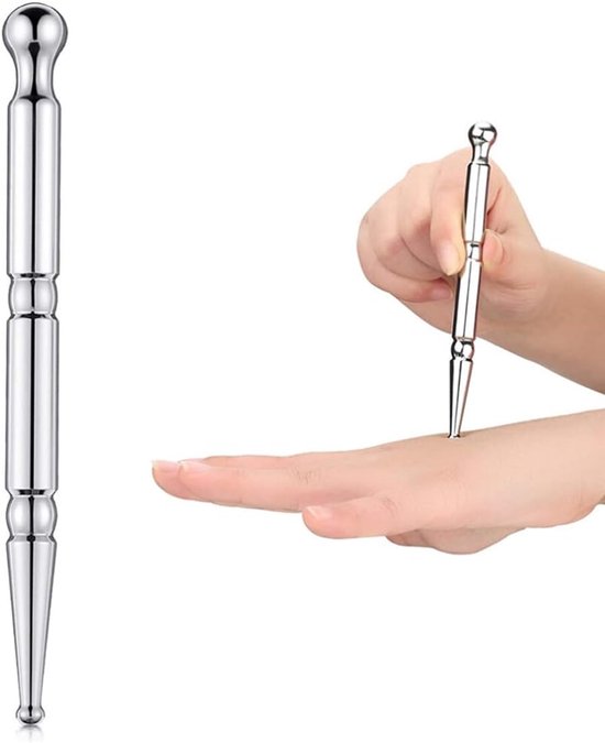 SNQ Acupunctuurstaaf - acupunctuurpen - meridiaan-baggerstaaf - roestvrij staal - manuele therapiestaaf - voor volledige lichaamsontspanning, trigger zelfmassage acupressuurpen - deep tissue massage-instrument - zilver