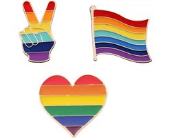 Pride broches – combi set – 3 broches - LGBT BROCHEb - pirde - GAYPRIDE BROCHE - regenboog broche -Regenboog - Pride kledingspeld - Gay - lesbian - trans - cadeau - geschenk - pride amsterdam- feestdag - verassing - respect - equality -lgbtq