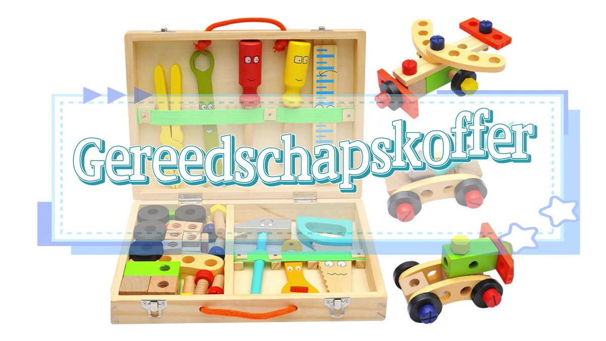 Gereedschapskoffer voor kinderen, Montessori-speelgoed vanaf 2 3 jaar, houten gereedschap, doe-het-zelf auto's, speelgoed, kinderspeelgoed vanaf 3, 4, 5, 6 jaar, jongens en meisjes